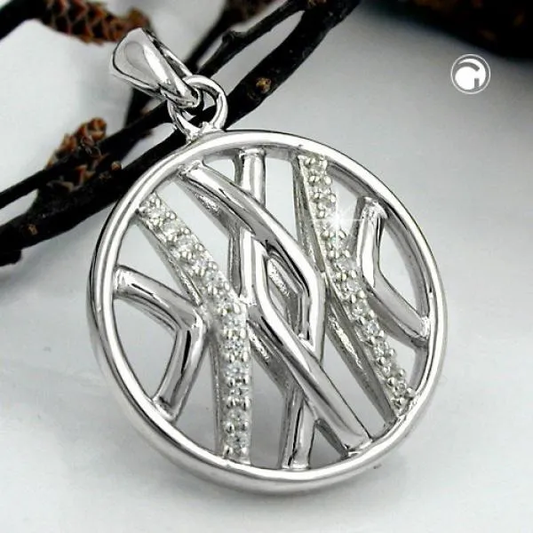 Anhänger 19mm rund mit Zirkonias glänzend rhodiniert Silber 925 Anhänger 19mm rund mit Zirkonias glänzend rhodiniert Silber 925