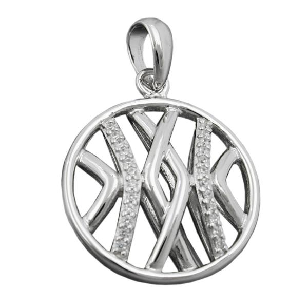 Anhänger 19mm rund mit Zirkonias glänzend rhodiniert Silber 925 Anhänger 19mm rund mit Zirkonias glänzend rhodiniert Silber 925