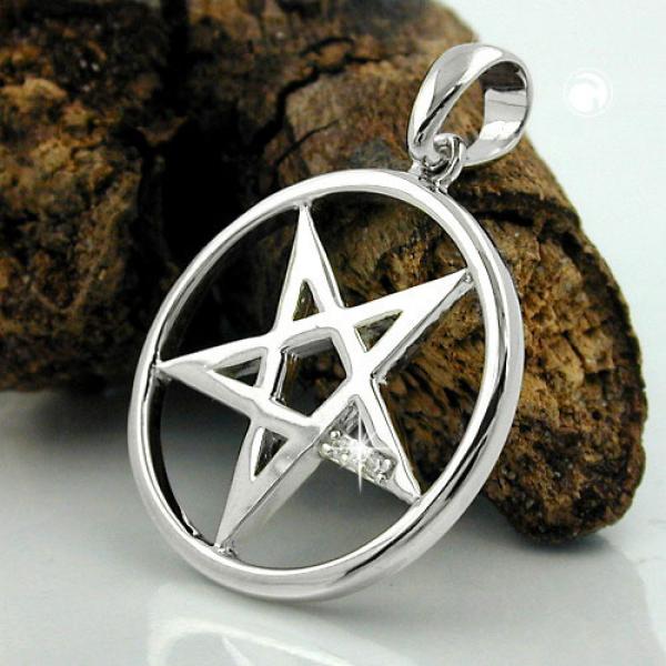 Anhänger 20mm Fünf-Stern Zirkonia rhodiniert Silber 925 Anhänger 20mm Fünf-Stern Zirkonia rhodiniert Silber 925
