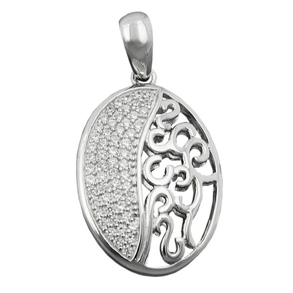Anhänger 20x15mm oval mit Zirkonias glänzend rhodiniert Silber 925 Anhänger 20x15mm oval mit Zirkonias glänzend rhodiniert Silber 925