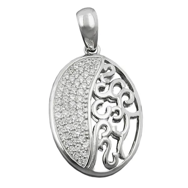 Anhänger 20x15mm oval mit Zirkonias glänzend rhodiniert Silber 925 Anhänger 20x15mm oval mit Zirkonias glänzend rhodiniert Silber 925