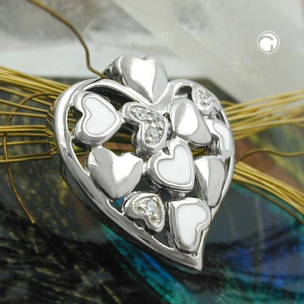 Anhänger 19x18mm Herz mit Zirkonias rhodiniert Silber 925 Anhänger 19x18mm Herz mit Zirkonias rhodiniert Silber 925