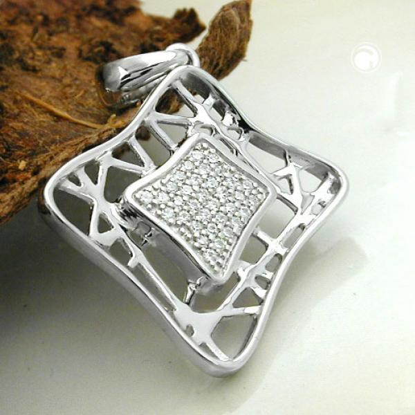 Anhänger 23x23mm Viereck Zirkonias glänzend rhodiniert Silber 925 Anhänger 23x23mm Viereck Zirkonias glänzend rhodiniert Silber 925