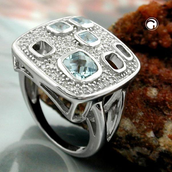Ring 18mm Viereck Zirkonias aqua weiß glänzend rhodiniert Silber 925 Ringgröße 54 Ring 18mm Viereck Zirkonias aqua weiß glänzend rhodiniert Silber 925 Ringgröße 54