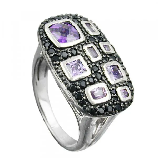 Ring 13x22mm mit Zirkonias lila-schwarz glänzend rhodiniert Silber 925 Ringgröße 60 Ring 13x22mm mit Zirkonias lila-schwarz glänzend rhodiniert Silber 925 Ringgröße 60