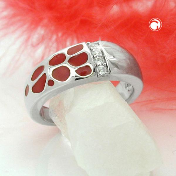 Ring 7mm rote Lackeinlage 4 Zirkonias glänzend rhodiniert Silber 925 Ringgröße 54 Ring 7mm rote Lackeinlage 4 Zirkonias glänzend rhodiniert Silber 925 Ringgröße 54