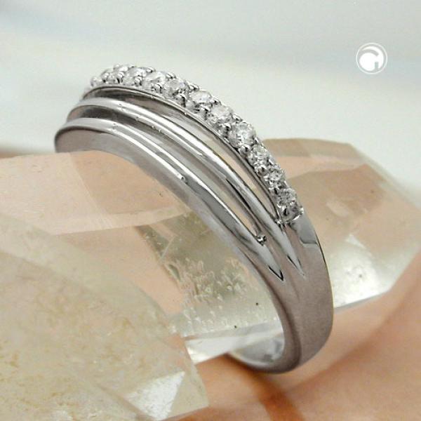 Ring 6mm mit Zirkonias glänzend rhodiniert Silber 925 Ringgröße 56
