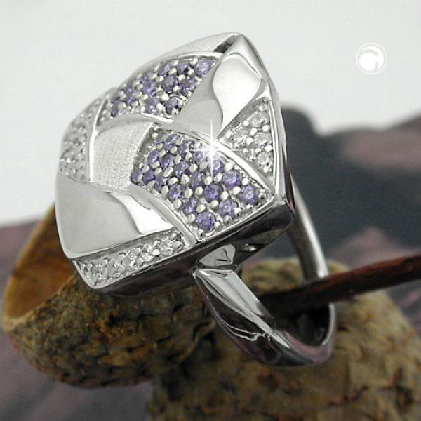 Ring 16x16mm mit Zirkonias lila-weiß matt-glänzend rhodiniert Silber 925 Ringgröße 62 Ring 16x16mm mit Zirkonias lila-weiß matt-glänzend rhodiniert Silber 925 Ringgröße 62