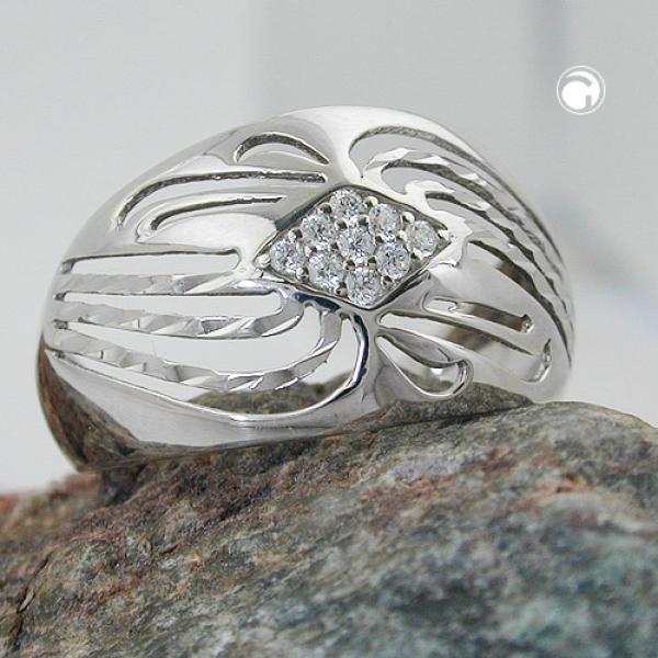 Ring 12mm mit Zirkonias glänzend diamantiert rhodiniert Silber 925 Ringgröße 57