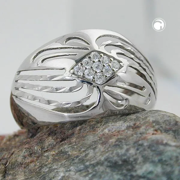 Ring 12mm mit Zirkonias glänzend diamantiert rhodiniert Silber 925 Ringgröße 58 Ring 12mm mit Zirkonias glänzend diamantiert rhodiniert Silber 925 Ringgröße 58
