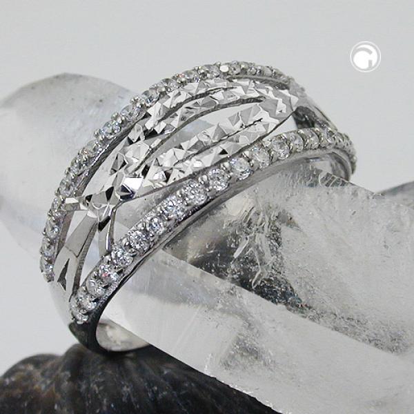 Ring 9mm mit Zirkonias glänzend diamantiert rhodiniert Silber 925 Ringgröße 58