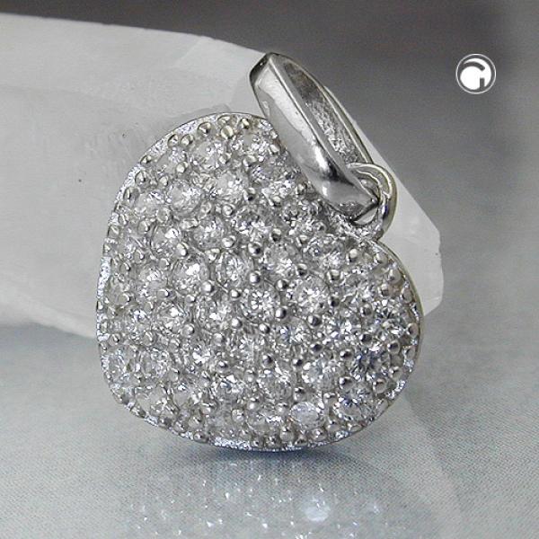 Anhänger 12x13mm Herz mit Zirkonias rhodiniert Silber 925 Anhänger 12x13mm Herz mit Zirkonias rhodiniert Silber 925