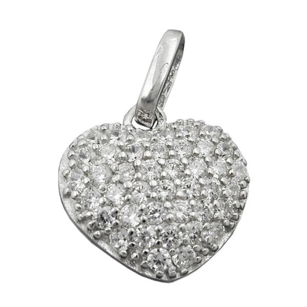 Anhänger 12x13mm Herz mit Zirkonias rhodiniert Silber 925 Anhänger 12x13mm Herz mit Zirkonias rhodiniert Silber 925