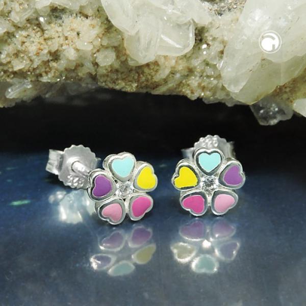 Ohrstecker Ohrring 6mm Blume bunt lackiert mit Zirkonia Silber 925 Ohrstecker Ohrring 6mm Blume bunt lackiert mit Zirkonia Silber 925