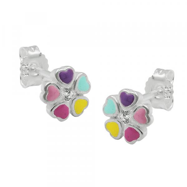 Ohrstecker Ohrring 6mm Blume bunt lackiert mit Zirkonia Silber 925 Ohrstecker Ohrring 6mm Blume bunt lackiert mit Zirkonia Silber 925