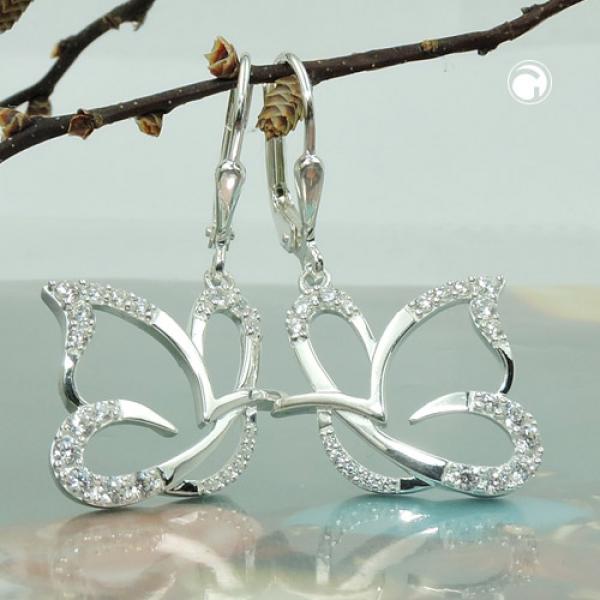 Ohrbrisur Ohrhänger Ohrringe 35x18mm stilisierter Schmetterling mit Zirkonias Silber 925 Ohrbrisur Ohrhänger Ohrringe 35x18mm stilisierter Schmetterling mit Zirkonias Silber 925