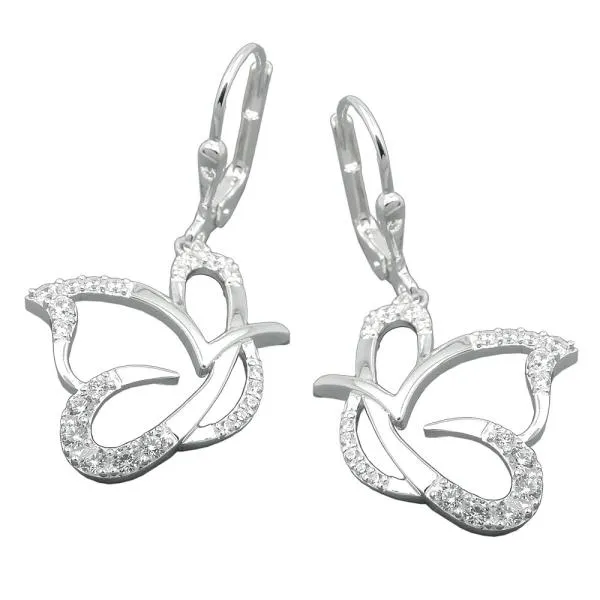 Ohrbrisur Ohrhänger Ohrringe 35x18mm stilisierter Schmetterling mit Zirkonias Silber 925 Ohrbrisur Ohrhänger Ohrringe 35x18mm stilisierter Schmetterling mit Zirkonias Silber 925