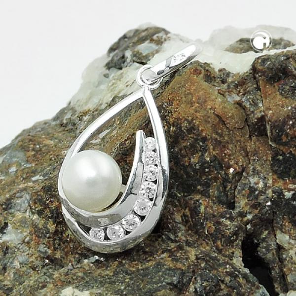 Anhänger 25x10mm Süßwasserzuchtperle mit Zirkonias Silber 925 Anhänger 25x10mm Süßwasserzuchtperle mit Zirkonias Silber 925