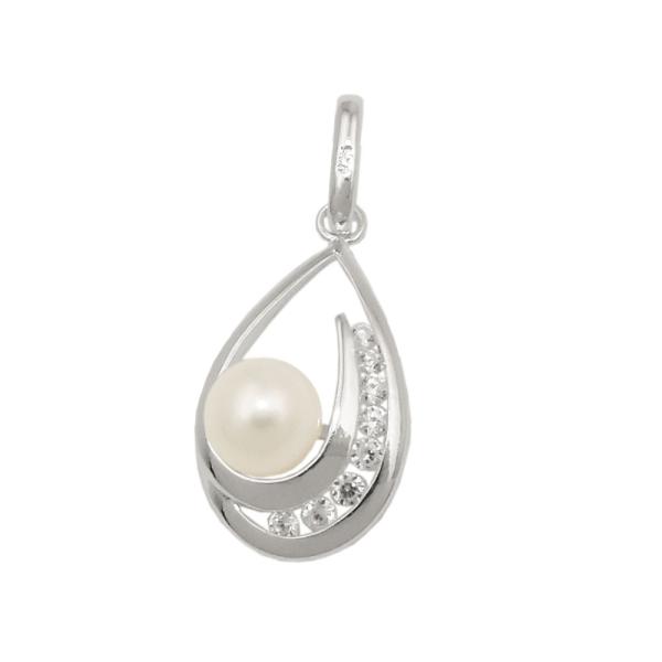 Anhänger 25x10mm Süßwasserzuchtperle mit Zirkonias Silber 925 Anhänger 25x10mm Süßwasserzuchtperle mit Zirkonias Silber 925