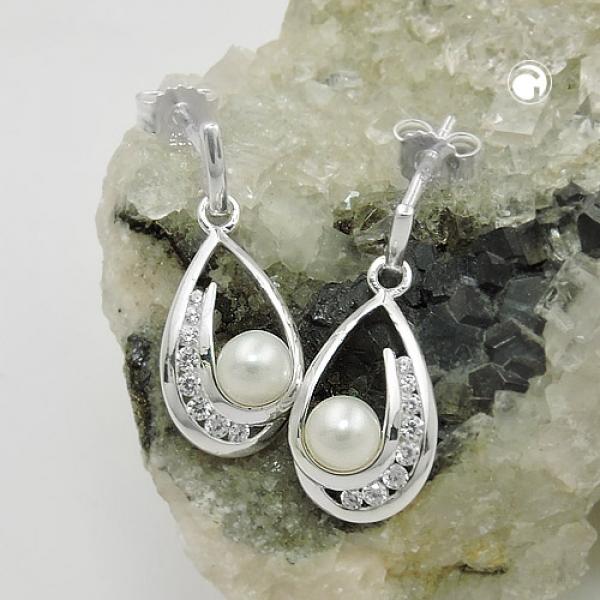 Ohrstecker Ohrring Ohrhänger 20x9mm Süßwasserzuchtperle mit Zirkonias Silber 925 Ohrstecker Ohrring Ohrhänger 20x9mm Süßwasserzuchtperle mit Zirkonias Silber 925