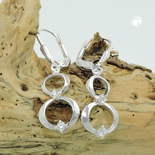 Ohrbrisur Ohrhänger Ohrringe 31x10mm 2 Ringe mit Zirkonias Silber 925 Ohrbrisur Ohrhänger Ohrringe 31x10mm 2 Ringe mit Zirkonias Silber 925