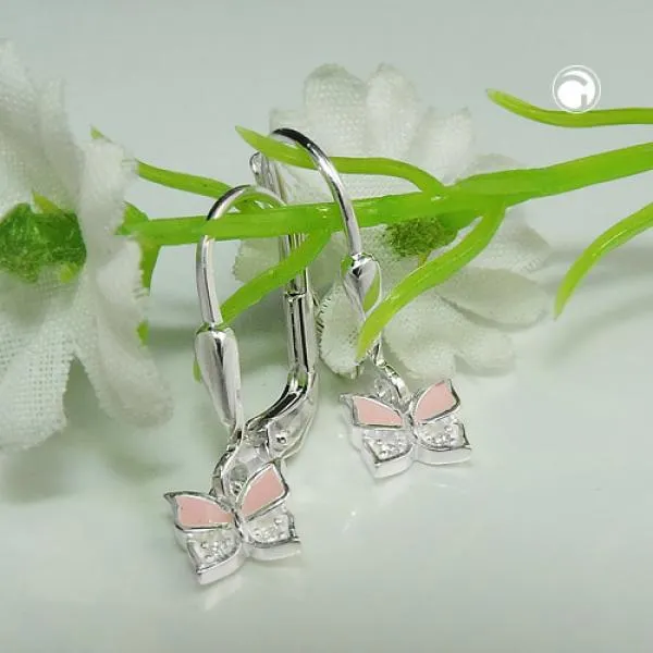 Ohrbrisur Ohrhänger Ohrringe 19x6mm Schmetterling rosa lackiert mit Zirkonia Silber 925 Ohrbrisur Ohrhänger Ohrringe 19x6mm Schmetterling rosa lackiert mit Zirkonia Silber 925
