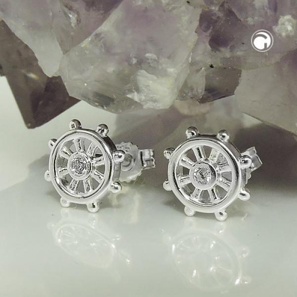 Ohrstecker Ohrring 9mm Steuerrad Zirkonia Silber 925 Ohrstecker Ohrring 9mm Steuerrad Zirkonia Silber 925