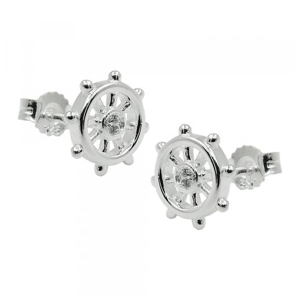 Ohrstecker Ohrring 9mm Steuerrad Zirkonia Silber 925 Ohrstecker Ohrring 9mm Steuerrad Zirkonia Silber 925