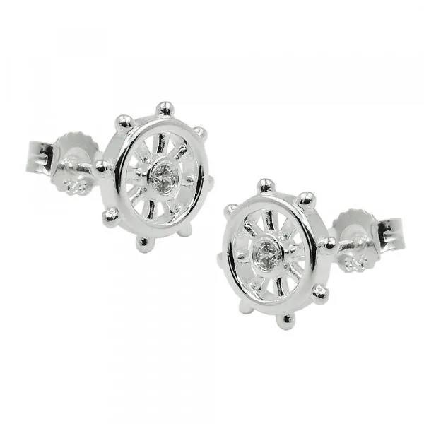 Ohrstecker Ohrring 9mm Steuerrad Zirkonia Silber 925 Ohrstecker Ohrring 9mm Steuerrad Zirkonia Silber 925