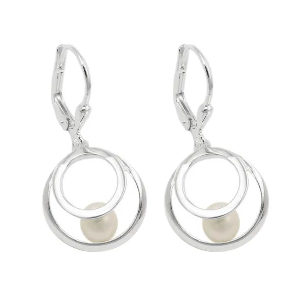 Ohrbrisur Ohrringe 30x13mm 2 Kreise mit Süßwasserperle Silber 925 Ohrbrisur Ohrringe 30x13mm 2 Kreise mit Süßwasserperle Silber 925