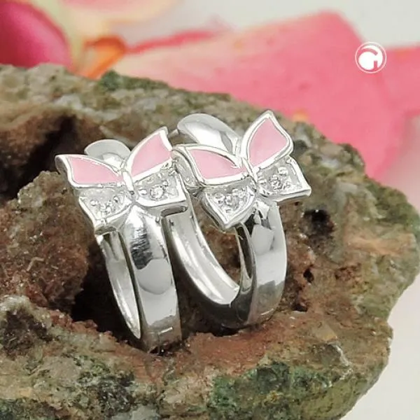 Creole Ohrringe 11x2mm Klappscharnier Schmetterling rosa lackiert Zirkonias Silber 925 Creole Ohrringe 11x2mm Klappscharnier Schmetterling rosa lackiert Zirkonias Silber 925