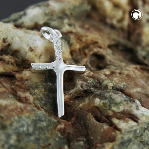 Anhänger 20x6mm Kreuz mit Zirkonias matt-glänzend Silber 925 Anhänger 20x6mm Kreuz mit Zirkonias matt-glänzend Silber 925