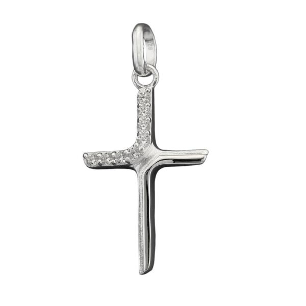 Anhänger 20x6mm Kreuz mit Zirkonias matt-glänzend Silber 925 Anhänger 20x6mm Kreuz mit Zirkonias matt-glänzend Silber 925