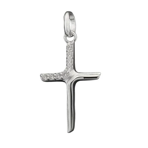 Anhänger 20x6mm Kreuz mit Zirkonias matt-glänzend Silber 925 Anhänger 20x6mm Kreuz mit Zirkonias matt-glänzend Silber 925
