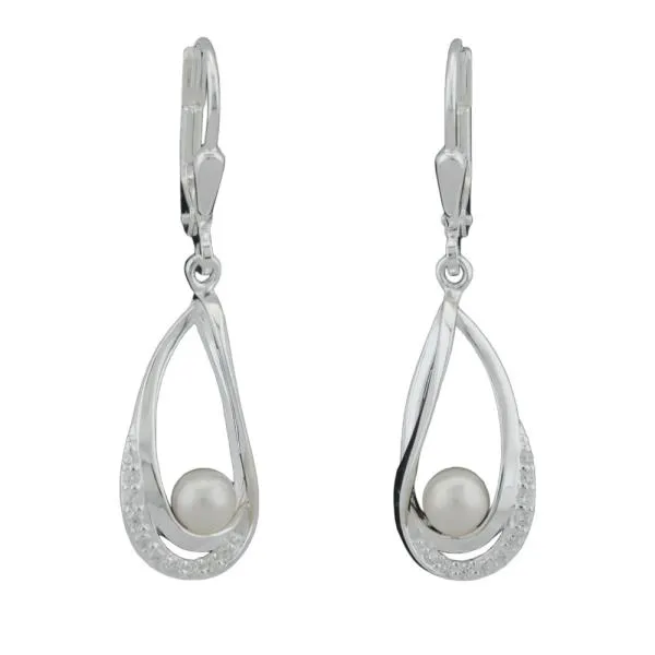 Ohrbrisur Ohrhänger Ohrringe 34x9mm Süßwasserzuchtperle mit Zirkonias Silber 925 Ohrbrisur Ohrhänger Ohrringe 34x9mm Süßwasserzuchtperle mit Zirkonias Silber 925