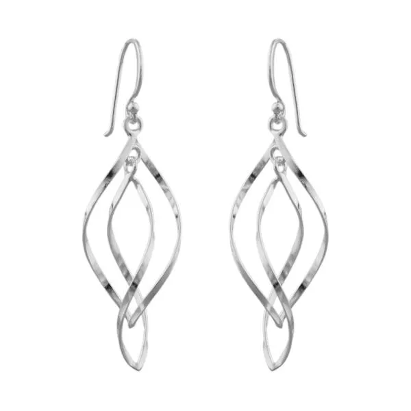 Ohrhaken Ohrring 45x13mm 2x Spitzoval in sich gedreht glänzend Silber 925