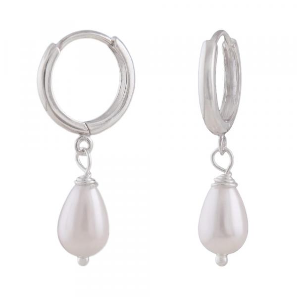 Creole Ohrring 27x6mm Klappscharnier mit Tropfen Imitatperle Silber 925 Creole Ohrring 27x6mm Klappscharnier mit Tropfen Imitatperle Silber 925