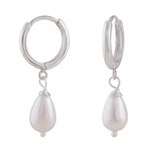 Creole Ohrring 27x6mm Klappscharnier mit Tropfen Imitatperle Silber 925 Creole Ohrring 27x6mm Klappscharnier mit Tropfen Imitatperle Silber 925