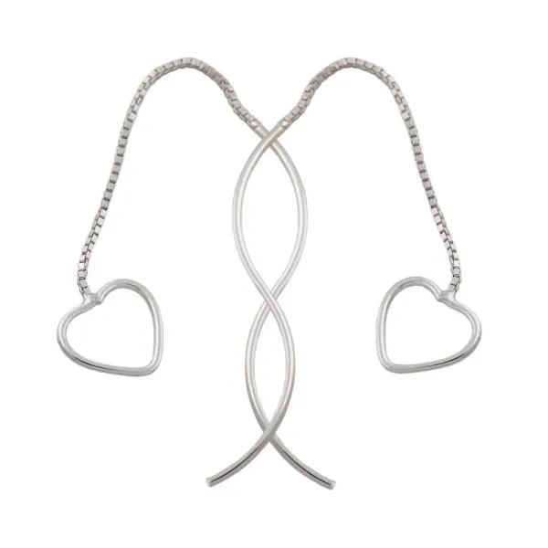 Durchzieher Ohrring Ohrhänger 82x10mm Venezianerkette mit Herz Silber 925 Durchzieher Ohrring Ohrhänger 82x10mm Venezianerkette mit Herz Silber 925