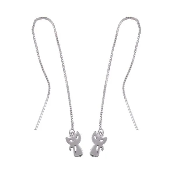 Durchzieher Ohrring Ohrhänger 100x5mm mit Katze Silber 925 Durchzieher Ohrring Ohrhänger 100x5mm mit Katze Silber 925