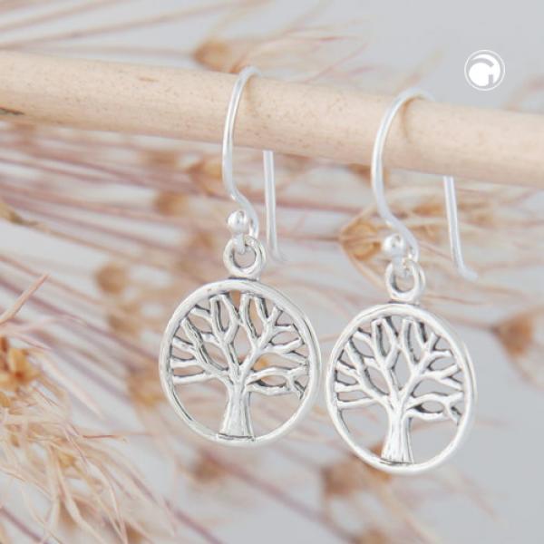 Ohrhaken Ohrring 24x11mm Baum des Lebens kreisrund glänzend Silber 925 Ohrhaken Ohrring 24x11mm Baum des Lebens kreisrund glänzend Silber 925