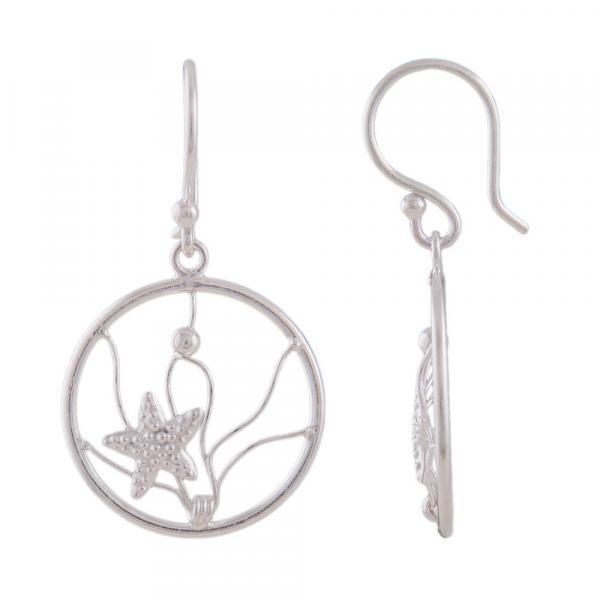 Ohrhaken Ohrring 32x18mm Ring mit filigranem Geflecht Seestern und Kugel Silber 925 Ohrhaken Ohrring 32x18mm Ring mit filigranem Geflecht Seestern und Kugel Silber 925