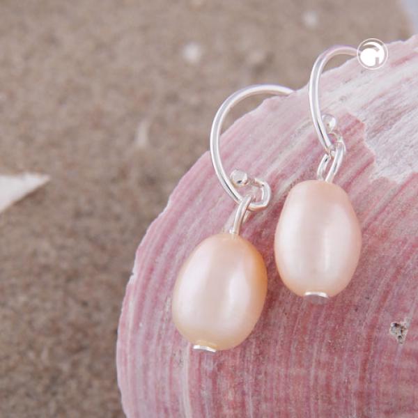 Ohrhaken Ohrring 23x7mm Süßwasserzuchtperle roséfarben Silber 925 Ohrhaken Ohrring 23x7mm Süßwasserzuchtperle roséfarben Silber 925