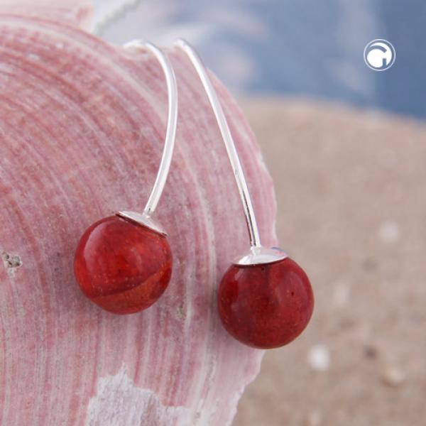 Ohrhaken Ohrhänger Ohrringe 28x8mm Coral-Perle Silber 925 Ohrhaken Ohrhänger Ohrringe 28x8mm Coral-Perle Silber 925