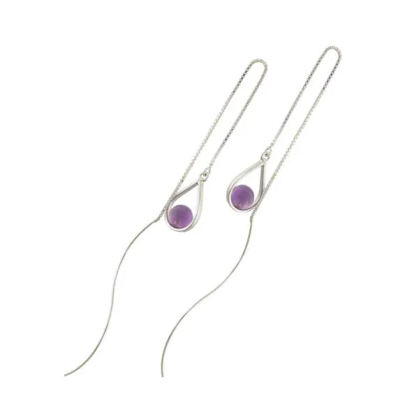 Durchzieher Ohrring Ohrhänger 140x10mm Venezianerkette mit ca. 6mm-Amethyst-Kugel Silber 925 Durchzieher Ohrring Ohrhänger 140x10mm Venezianerkette mit ca. 6mm-Amethyst-Kugel Silber 925