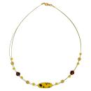 Kette Drahtkette mit Glasperlen Olive mattgelb-braun 42cm