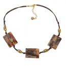 Kette 3x 35x25mm-Viereck gewellt braun-beige-marmoriert Kordel 45cm