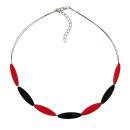Kette Drahtkette Rillenoliven schwarz und rot Kunststoffperlen 45cm