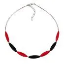 Kette Drahtkette Rillenoliven schwarz und rot Kunststoffperlen 45cm
