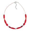 Kette Drahtkette mit Glasperlen rot-geflammt 42cm